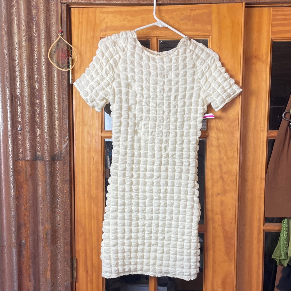 Rare London Cream Textured Mini Dress, Size 4